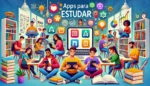 Imagem de vários estudantes utilizando apps de estudos