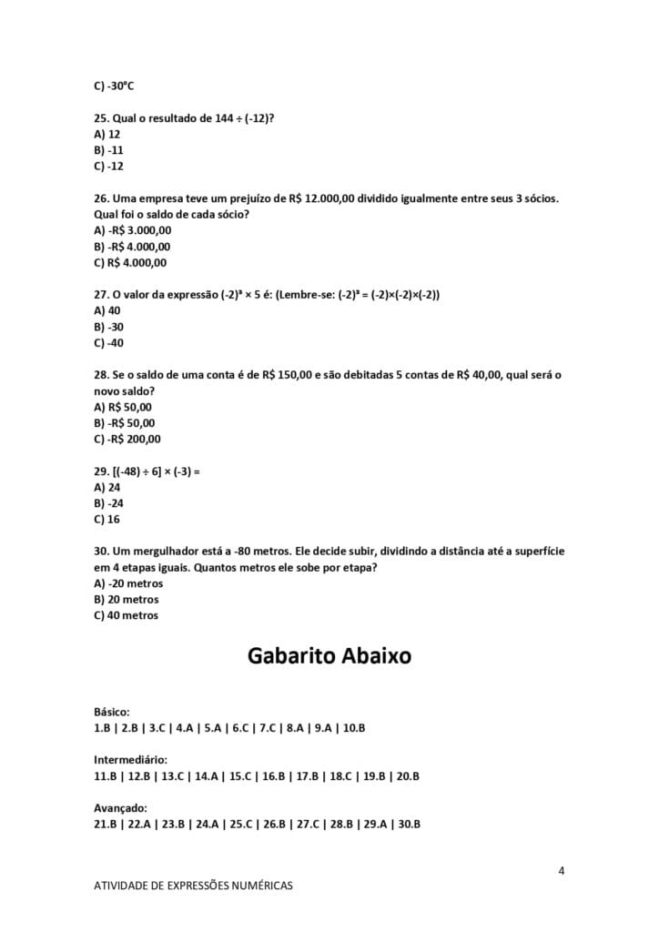 Atividades de Multiplicação e Divisão – 6° e 7° ano 2 atividades de multiplicacao e divisao para imprimir quatro