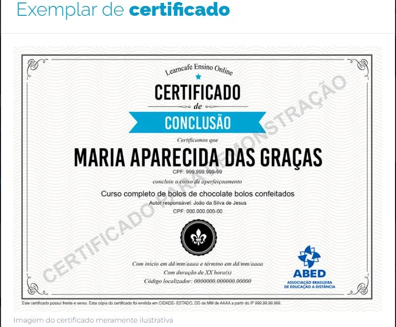 certificado demonstrativo do Learncafe