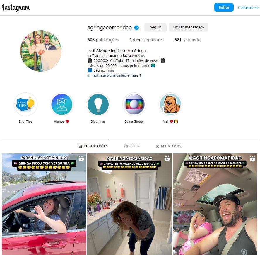Curso Inglês com a Gringa É Bom? 2 instagram a gringa e o maridao