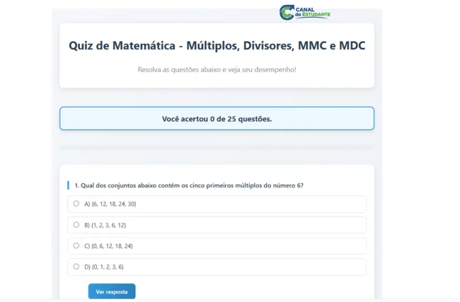 Lista de Atividades de Múltiplos e Divisores MMC e MDC 6º ano